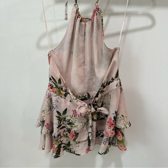 NWT Parker Pink Floral Ruffle Keyhole Halter Top pastel whimsi girly coquette - Picture 5 of 7